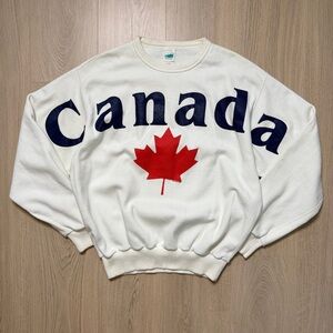 WAVES Canada Maple Leaf Cotton Long Sleeve Crewneck Sweatshirt Mens Large White